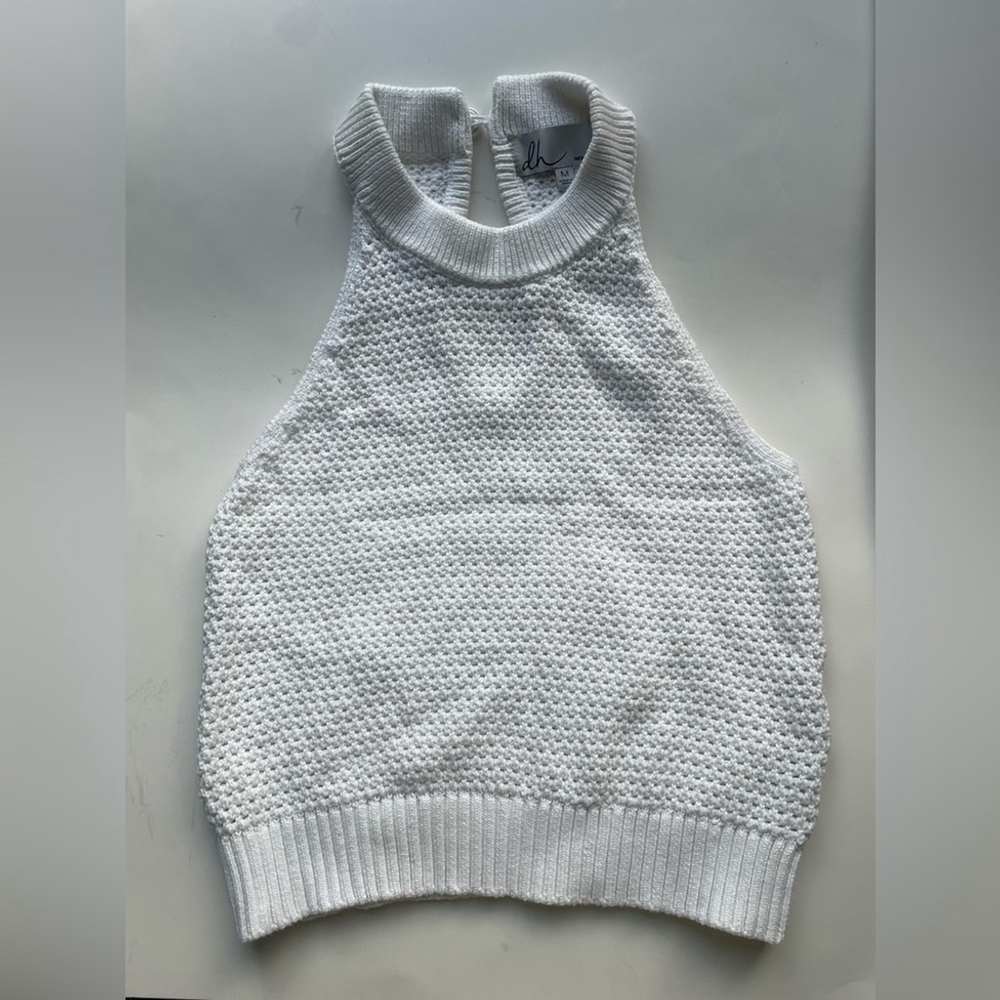 DH New York White Chunky Knit Halter Crop Top